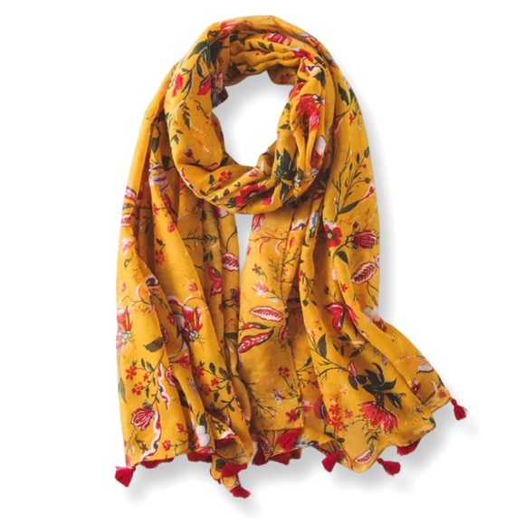Accessories - Luxury Tassel Floral Viscose Lightweight Shawl Scarf